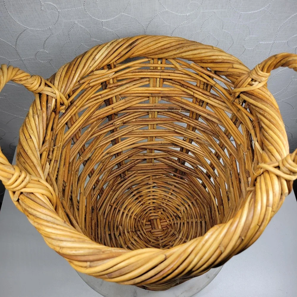 Handmade Woven Wicker Stick Basket Large Rustic Storage Handles Farmhouse Decor